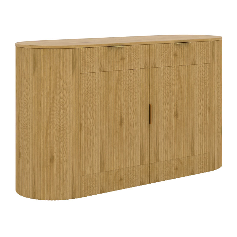 55.1" Sideboard Buffet Cabinet, Curved Storage Cabinet With 2 Doors & 2 Drawers, Curved Side Door & 3-Tier Shelves, Natural
