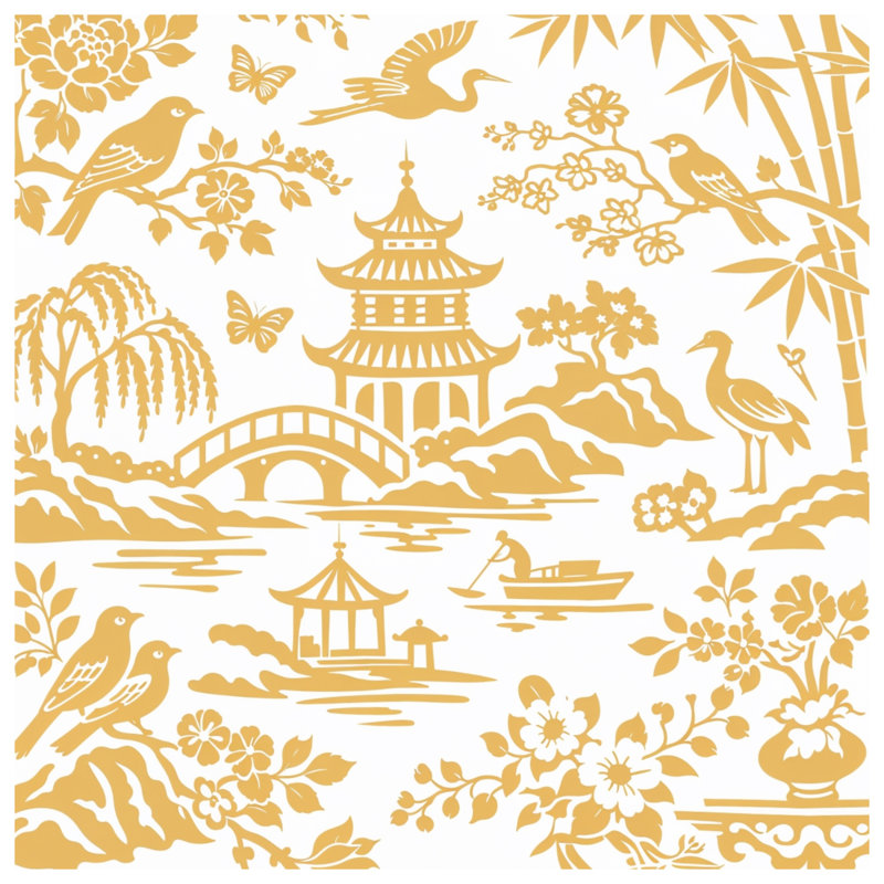 Édredon chinois à motif de paysage chinois, Twin