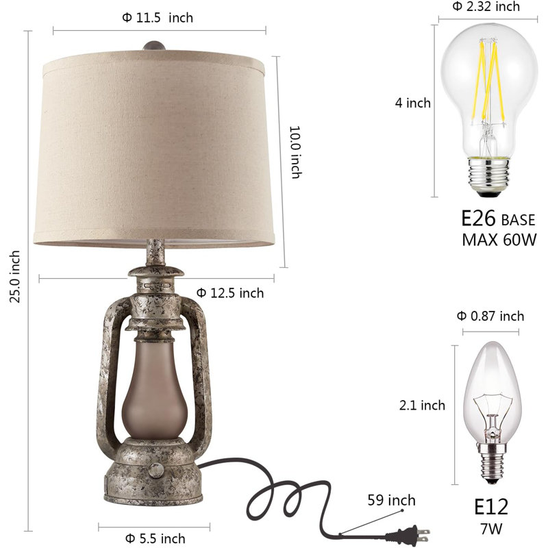 Arshawn Metal USB Table Lamp, 25" H x 12.5" W x 12.5" D, Iron Gray