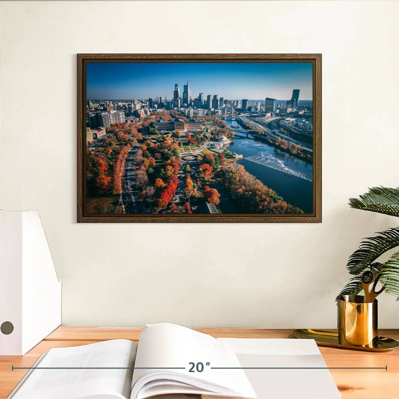 Philadelphie en automne, 13 po x 9 po, Cadre flottant noyer