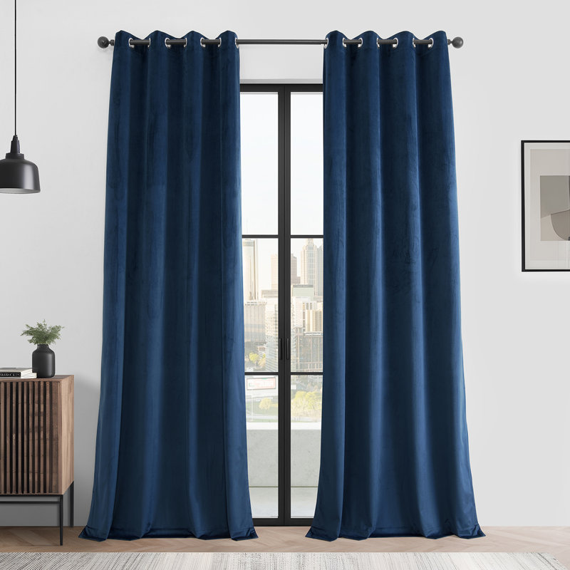 Basic Deluxe Velvet Curtain Pair - 2 Panels - Grommet Room Darkening Curtains, 50" W x 108" L, Dark Blue