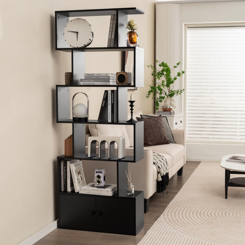 Elodia 183cm H x 70cm W Geometric Bookcase, Black