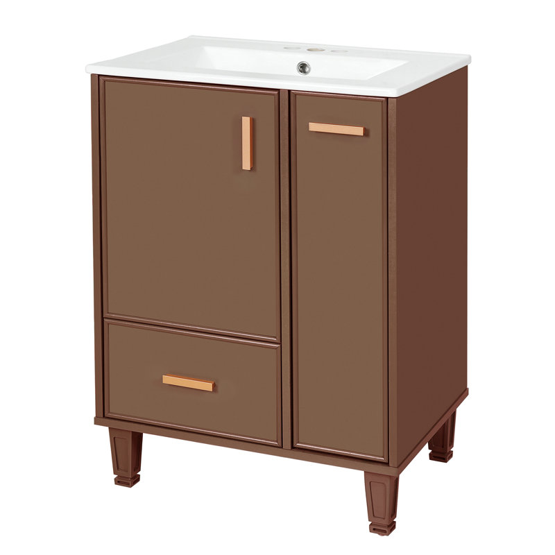 Meuble-lavabo simple 24 po avec comptoir en céramique 24 po, Brun