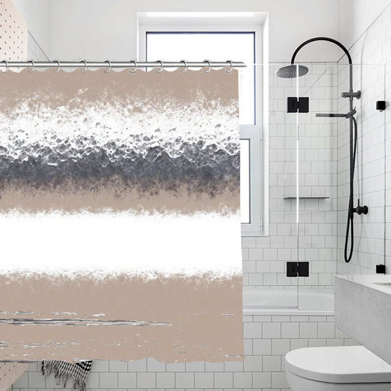 Rideau de bain beige et gris, cloison de salle de bain bord de mer - 72 po x 72 po