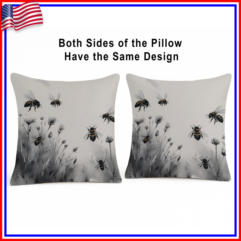 Coussins Bees On Wildflowers, 18 x 18 pouces