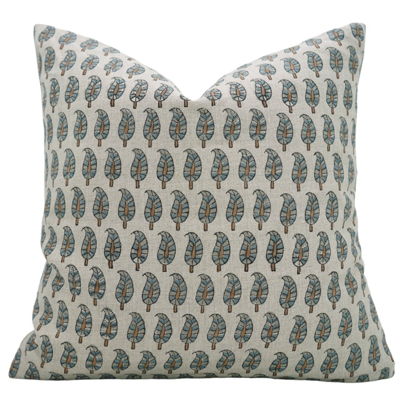 Coussin à motif de fleurs fabriqué à la main Fabividine, Carré 24 po, Brun / imprimé bloc gris / floral
