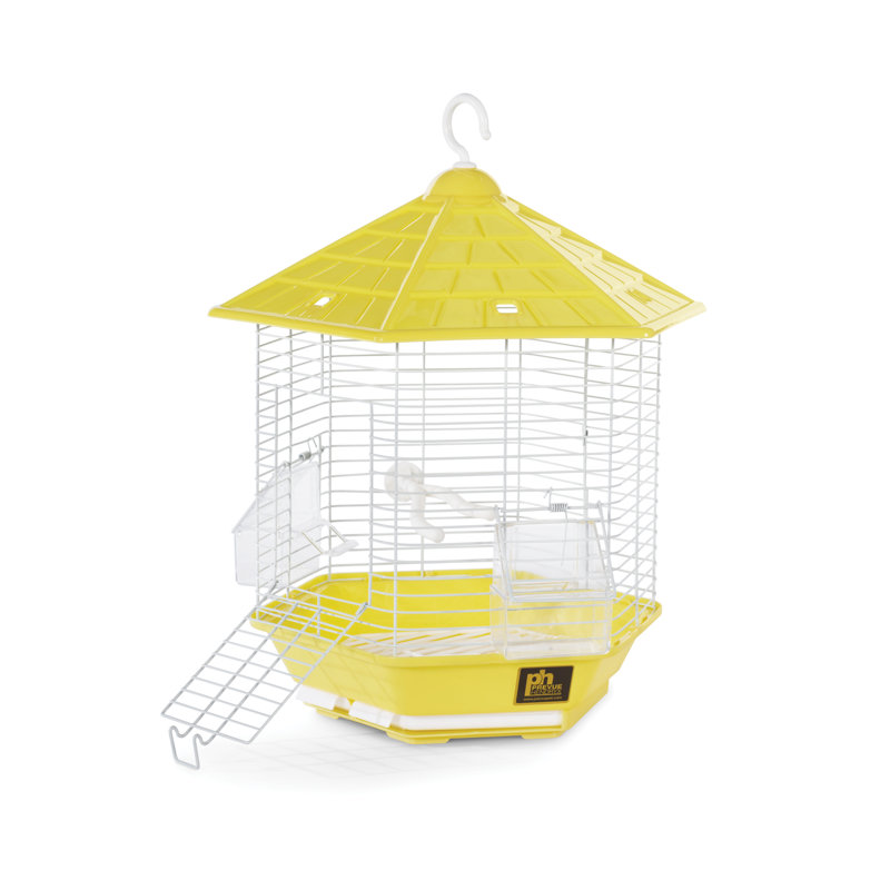 Borrero 16.75" Plastic Pointed Bird Cage with Perch, Yellow