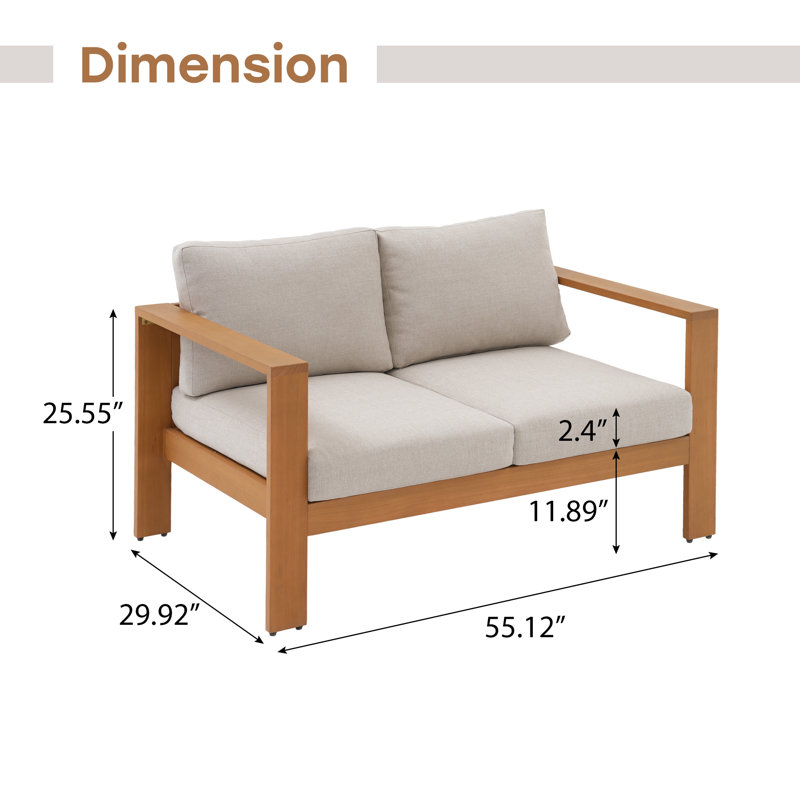 Outdoor Solid Eucalyptus Wood Loveseat with Cushions