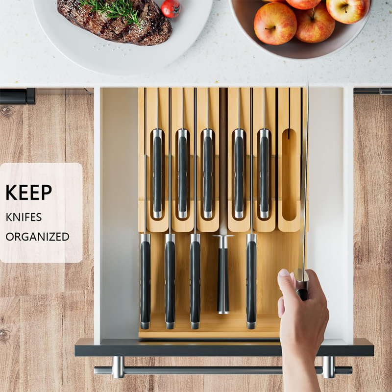 Bamboo In-Drawer Knife Block, Natural