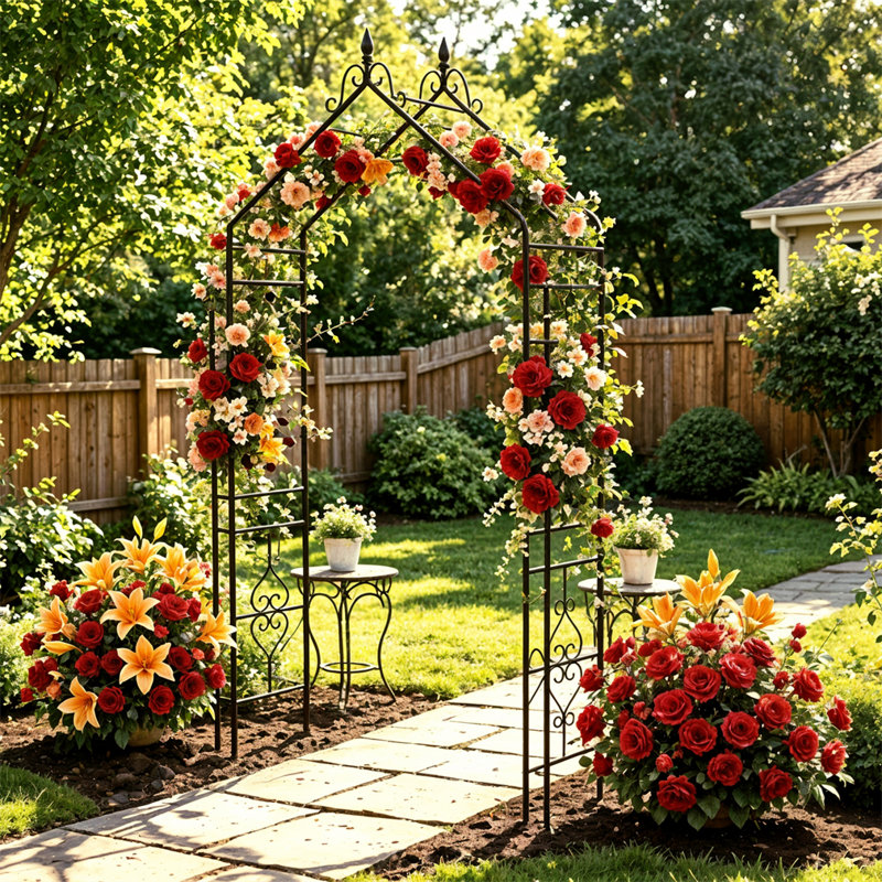 Arche de jardin décorative en métal, treillis, style gothique, arche pointue, support pour plantes d'entrée, noir