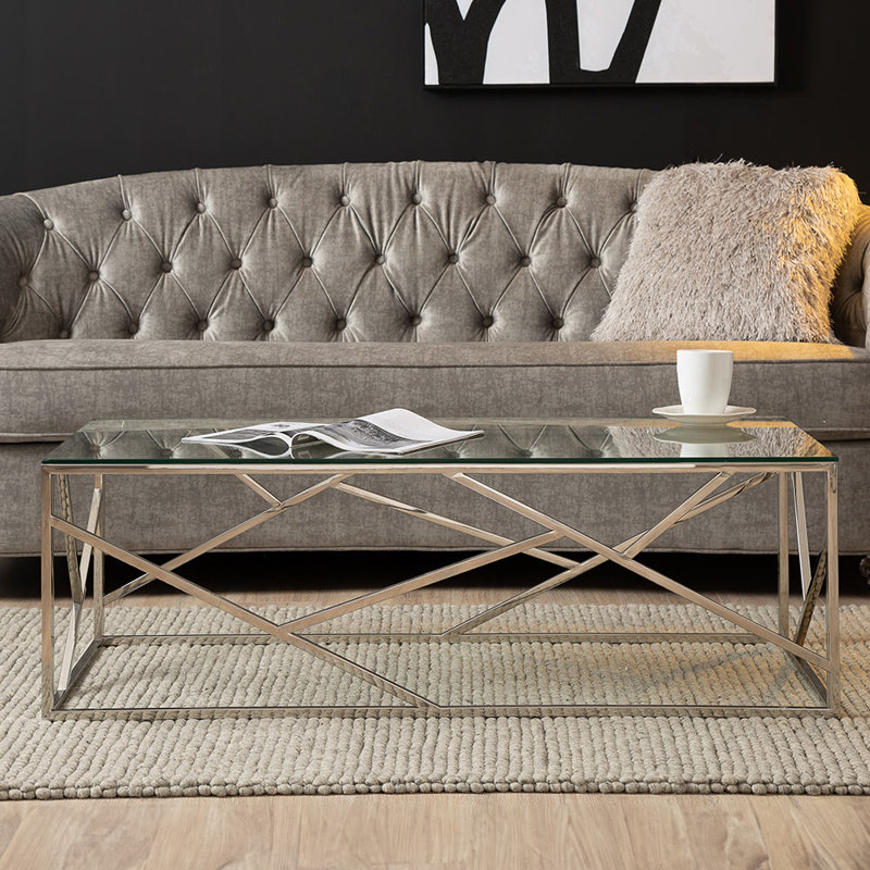 Edgar Coffee Table for Living Room Furniture, 120cm Rectangular Metal Centre Table, Silver