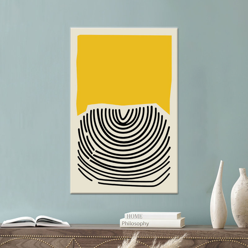 Œuvre d'art moderne sur toile abstraite noire et jaune moderne, décor élégant, 1P, 31,6 po H x 23,7 po l