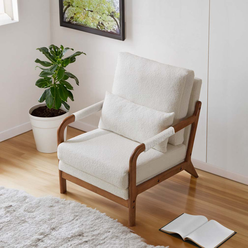 Fauteuil rembourré, Tissu en peluche blanc