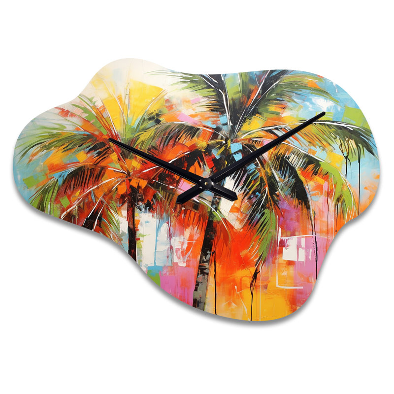 Aidien Popart Palm Trees I - horloge murale en métal avec palmiers, Petit