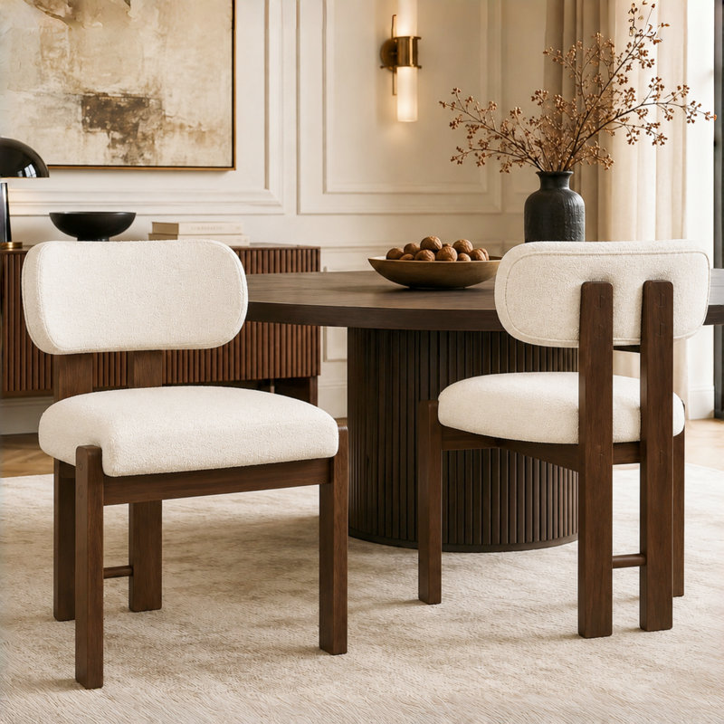Set of 2, solid wood chairs, dining chairs, suitable for homes, restaurants, living rooms, and cafes, Boucle, Walnut wood color