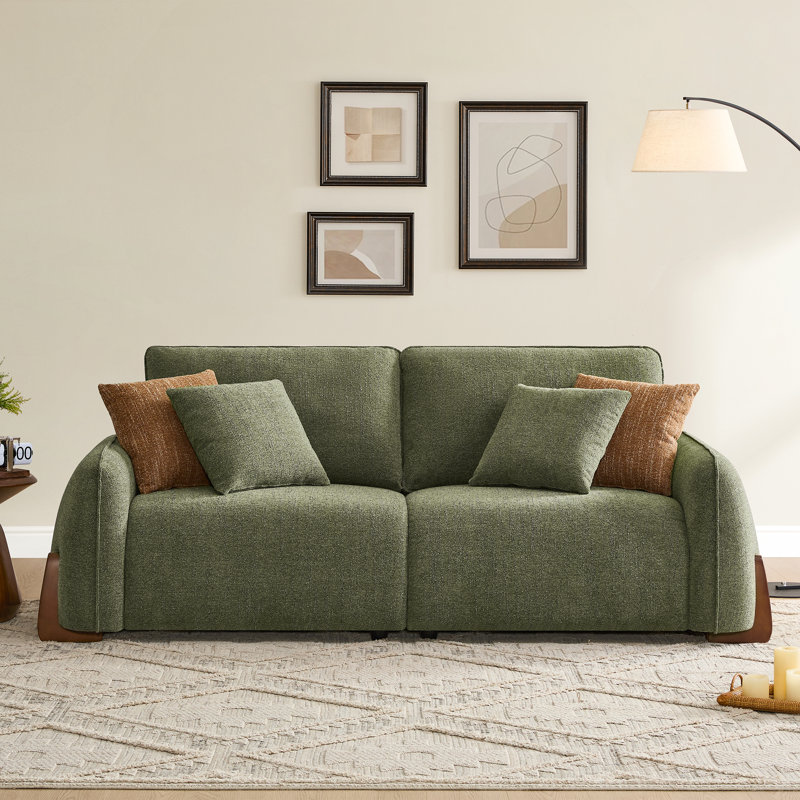  90'' Upholstered Modern Modular Sofa With Wood Legs, Forest Green