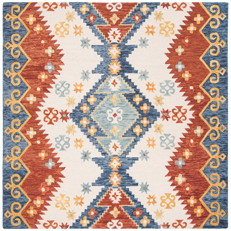 Tapis bleu / ivoire en laine touffeté à la main Deyoung, Carré 7 pi