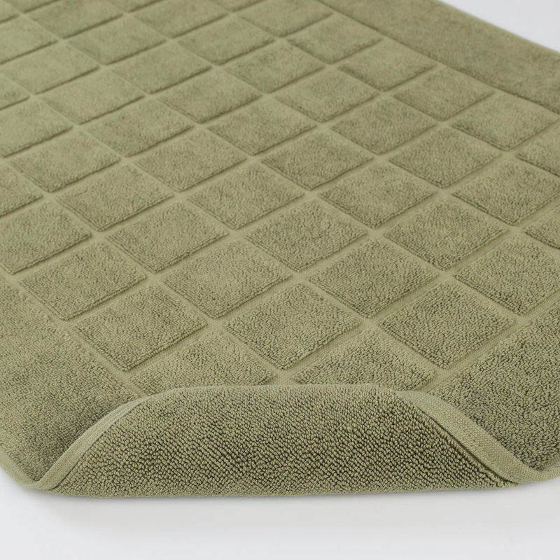 100% Cotton Thick & Absorbent Reversible Checkered Bath Mats - Set Of 2, Forest Green