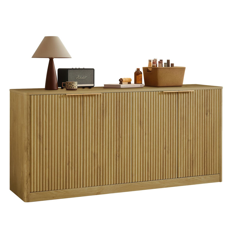 Modern Wavy Sideboard with Curved Design, Ample Storage, and Versatile Use for Living Room, Bedroom, or Kitchen, Natural