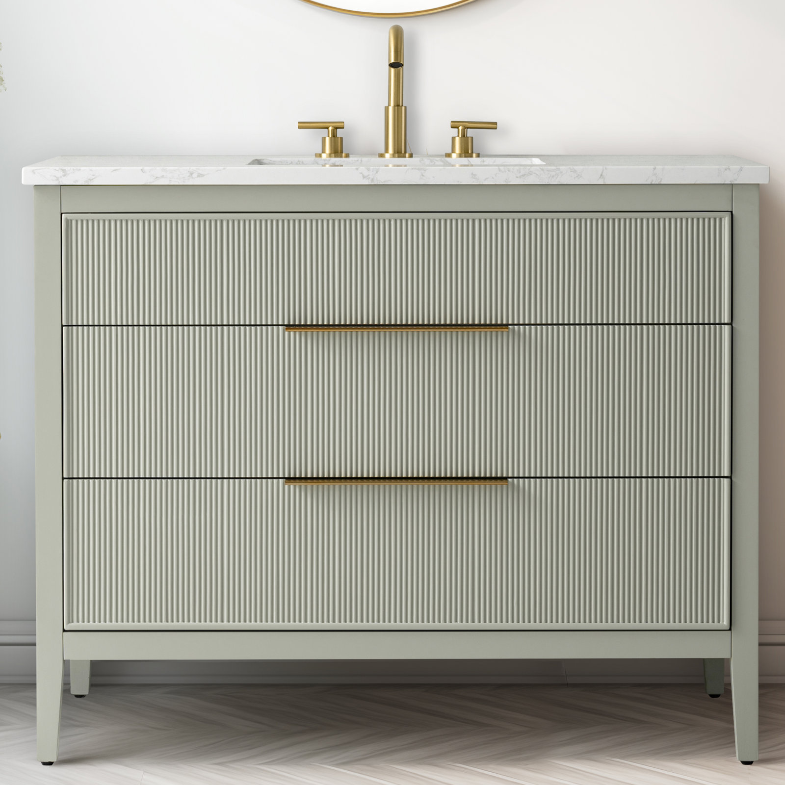 Bilroy 42" Oak Single Bathroom Vanity, Light Sage