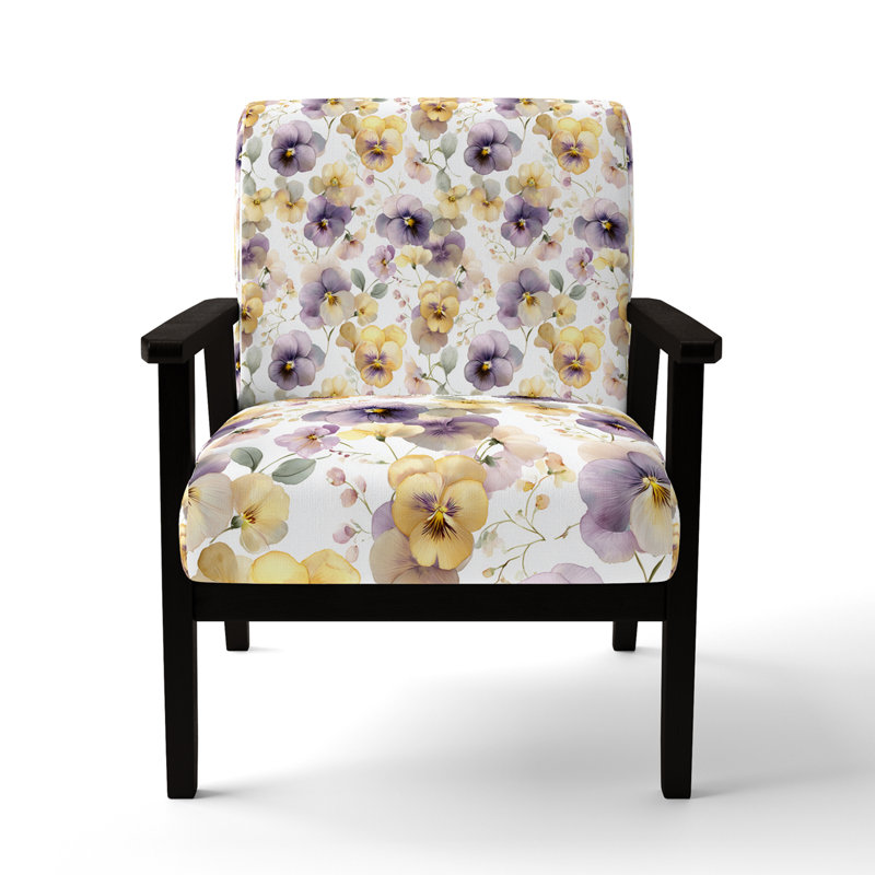 Chaise d'appoint florale - Fauteuil pastel Pansy Harmony, Accoudoirs carrés noirs