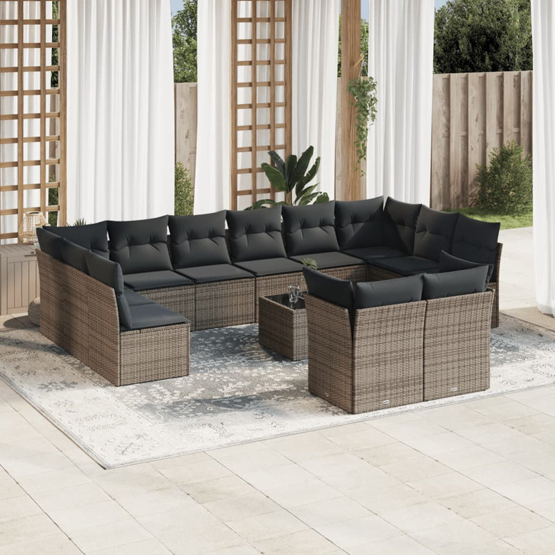 Ensemble de canapé de patio Vidaxl PE rotin gris, verre trempé, acier thermolaqué