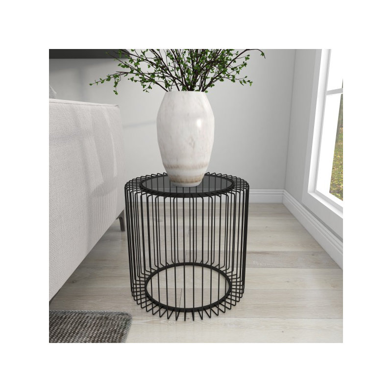 Thibeault Black Metal Accent Table with Shaded Glass Top 20" x 20" x 19"