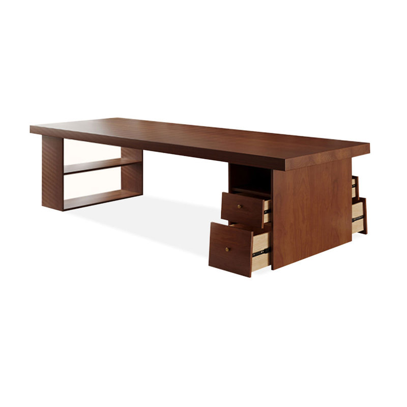 Bureau rectangulaire brun clair en bois massif avec 2 tiroirs, H 29,53 po x l 70,87 po x P 31,5 po