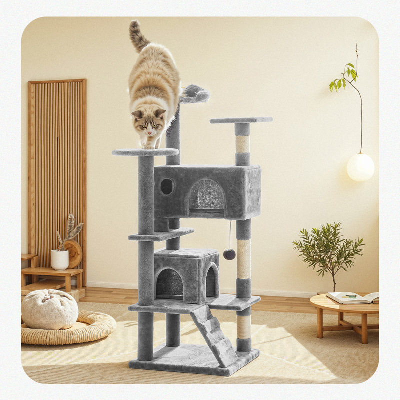 Arbre à chat 54 po, tour d'intérieur à plusieurs étages pour chat, salle de jeux pour animaux de compagnie avec grand appartement