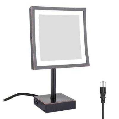 Tabletop LED Lighted 5X Magnifying Makeup Mirror Square with Plug, (Oil Rubbed Bronze)