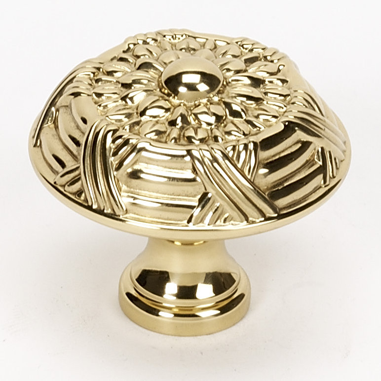 Ribbon and Reed Mushroom Knob, Polished Brass