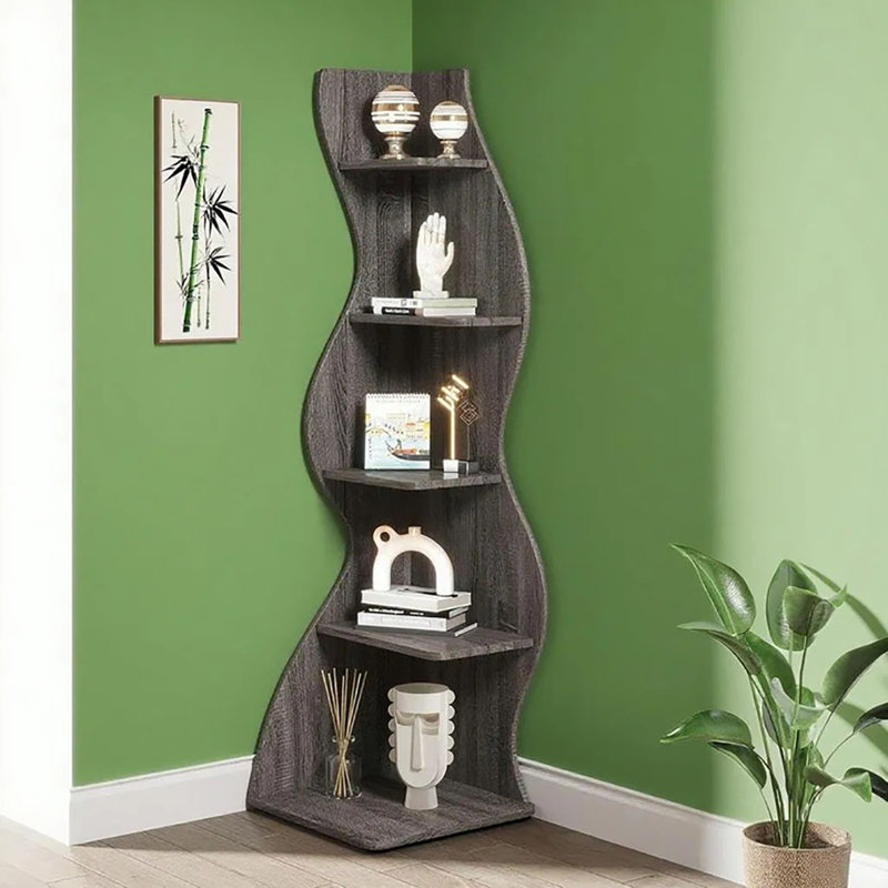 Bibliothèque moderne à 5 niveaux - tablettes réglables, tableau de haute qualité et assemblage facile, peu encombrant pour la maison / le bureau / les petits espaces