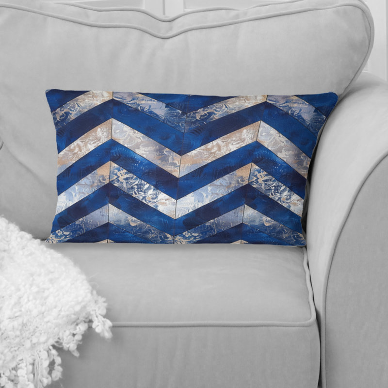 Coussin lombaire moderne à motif de chevrons bleu argenté Dreams II