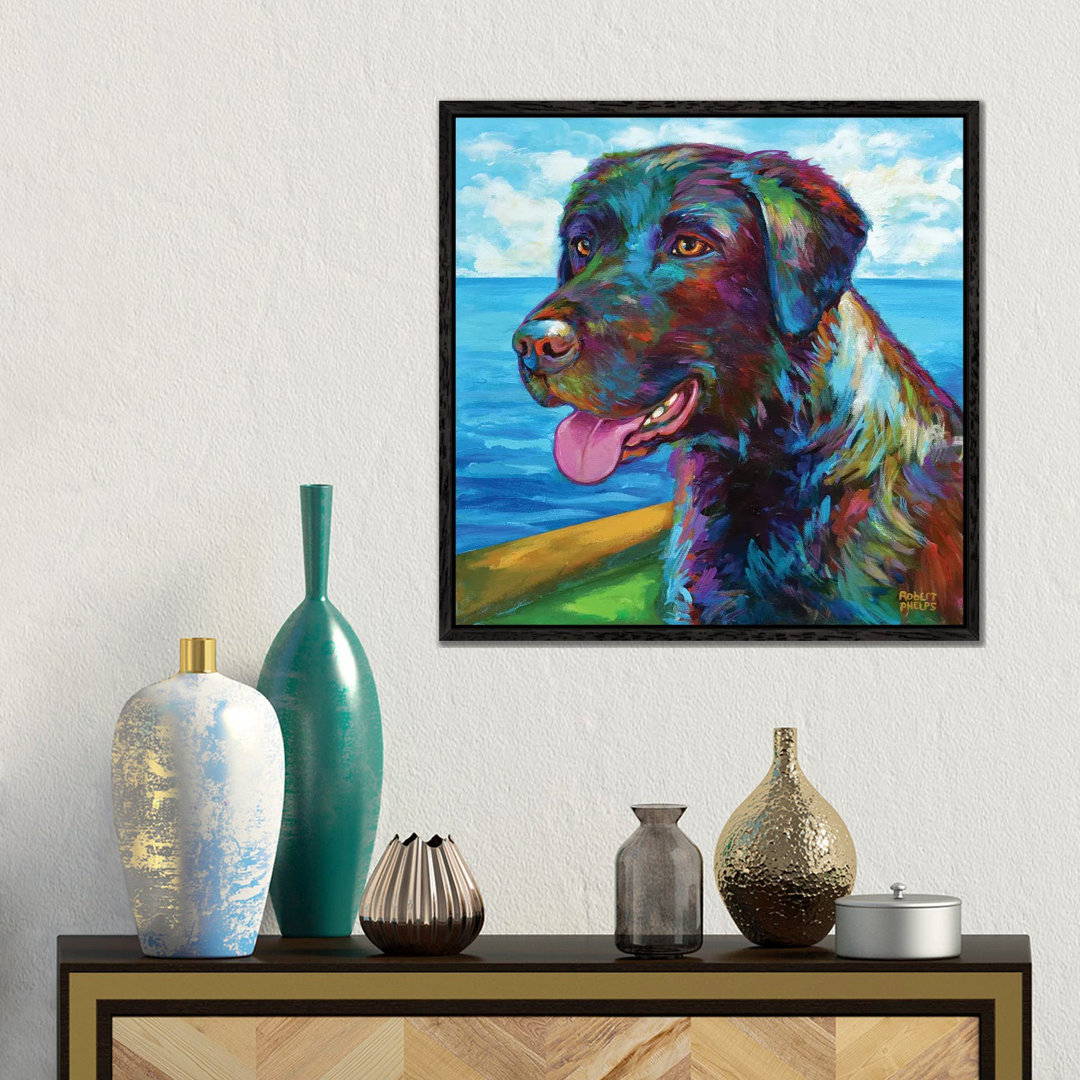 Chocolate Lab By The Sea von Robert Phelps - Galerie-verpackte Leinwand Giclée auf Leinwand