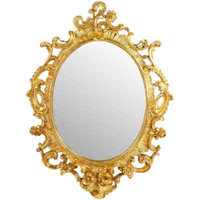 Ornate 41" Gold Wall Mirror, French Rococo Style with Floral Crown & Vines — Large Vintage-Style Accent Mirror for Entryway, Living Room & Vanity