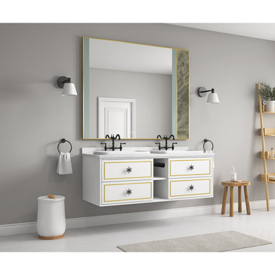 60" Wall Hung Bathroom Vanity Cabinet Fits Double Sinks, Cabinet Only (Countertop And Sinks Not Included)
