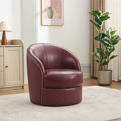 Fauteuil d'appoint pivotant en cuir Top-Grain, pour salon de jardin à 360 ° à rotation lisse, fauteuil d'appoint de style moderne Mid-Century