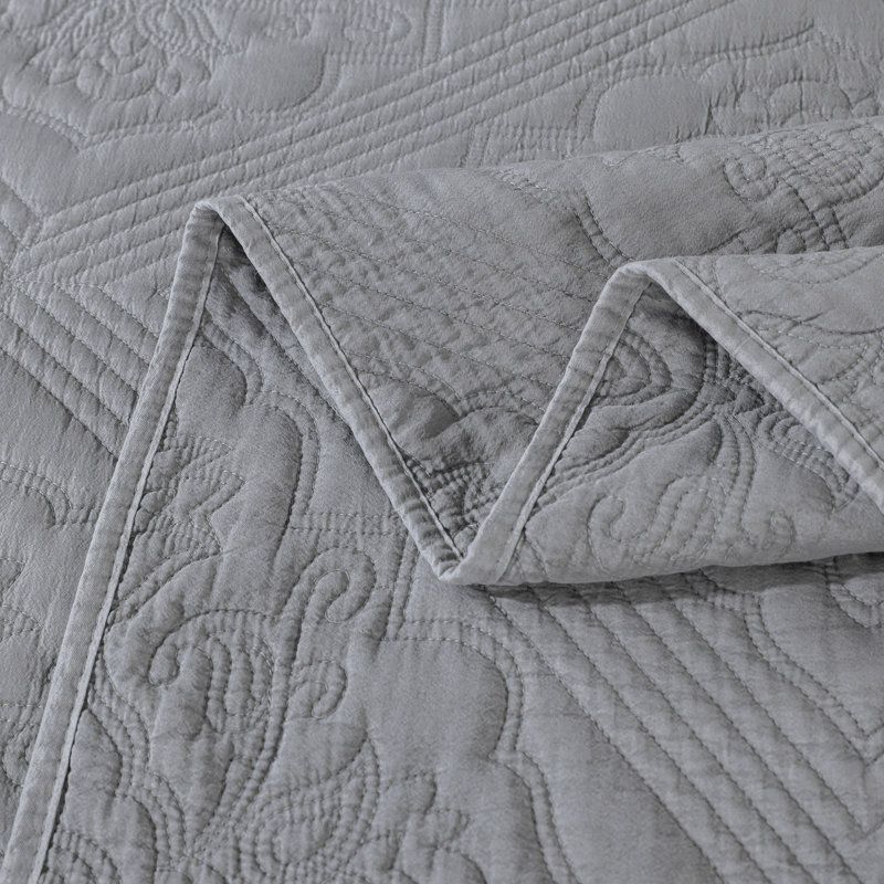 Ensemble de couvre-lit / couvre-lit en microfibre gris élégant 3 pièces, Couvre-lit grand + 2 taies