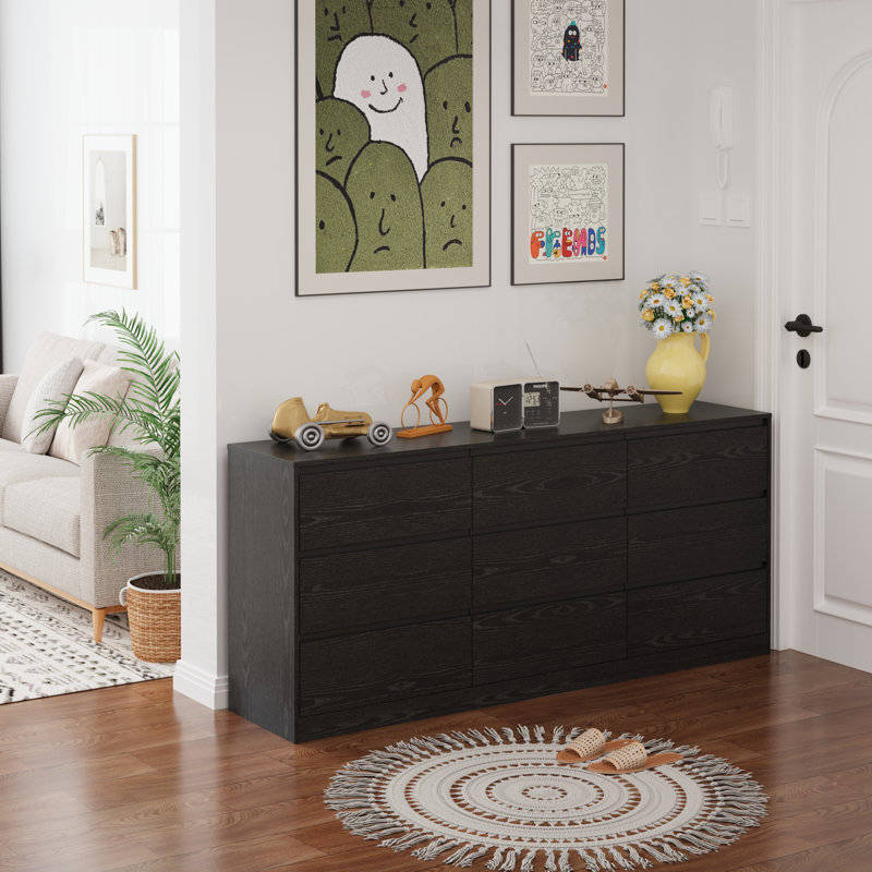Commode 70,87 W à 9 tiroirs, grande commode moderne à tiroirs profonds, Noir