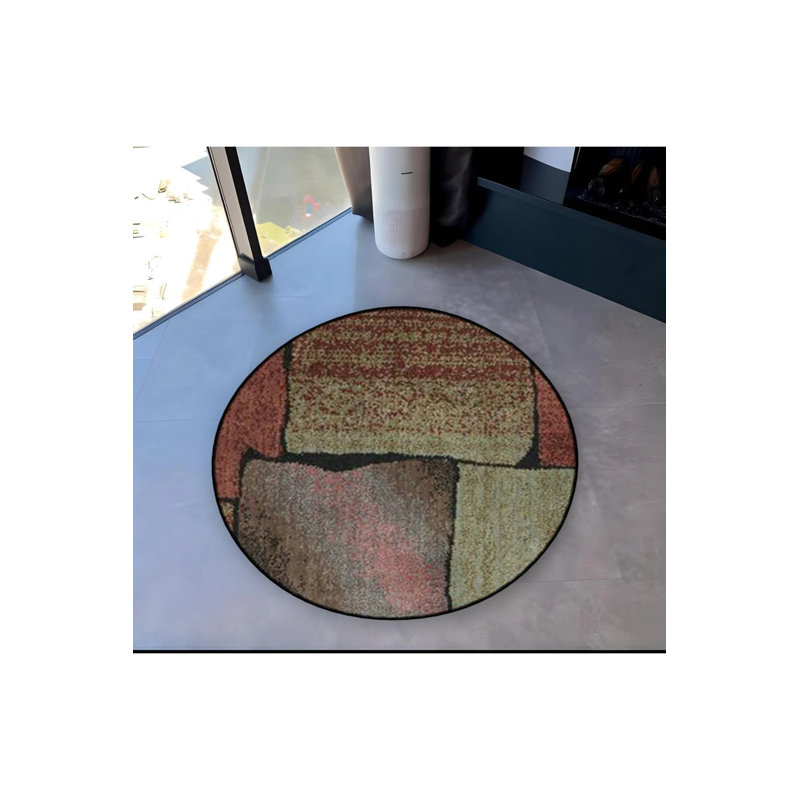 Modern Decorative Carpet With Abstract Pattern Woven Base In Dark Tones, Round 2'8"