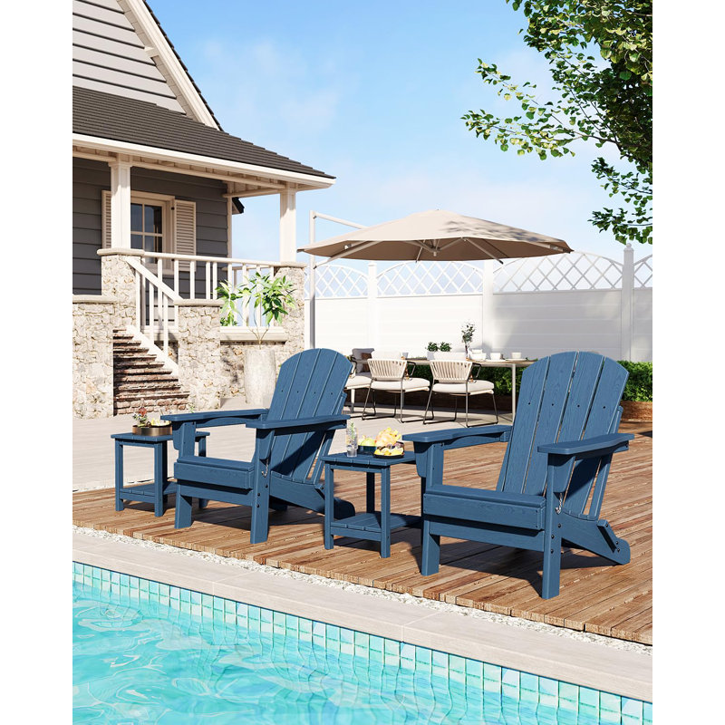 Folding Adirondack Chair, Outdoor Wooden Lounge Chair, Modern Lounger Adirondack Chair Ergonomic Extended Backrest, Navy