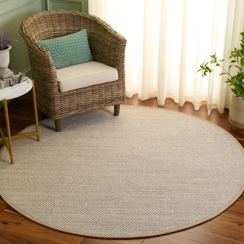 Tapis naturel en fibre naturelle 136 en marbre / beige, Rond 6 pi