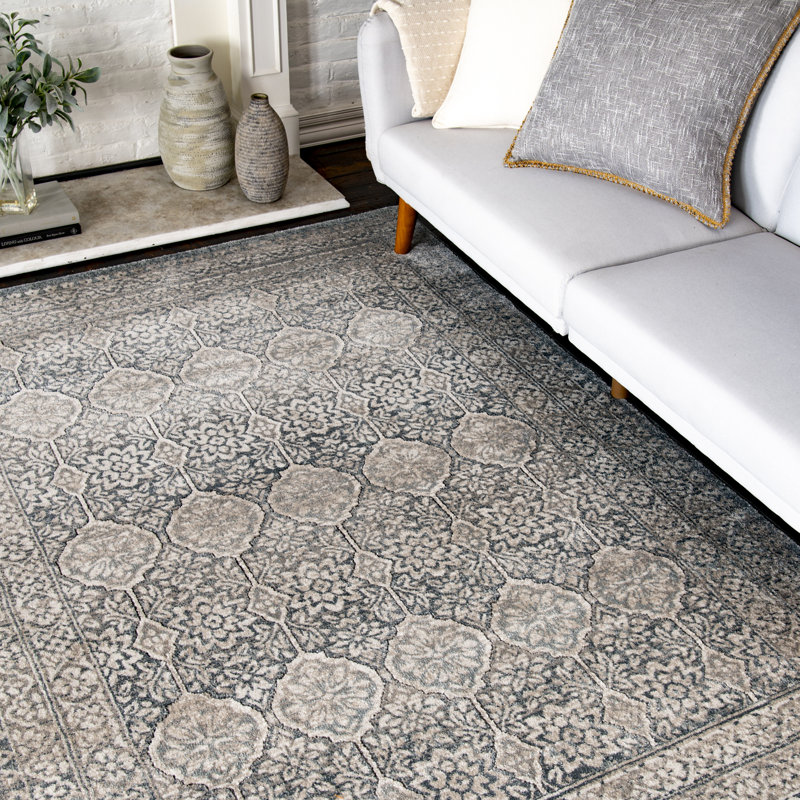 Bungalow Rose Puryear Taupe/Gray Traditional Indoor Polypropylene Area Rug, Rectangle 4'11.1" x 7'6.6"