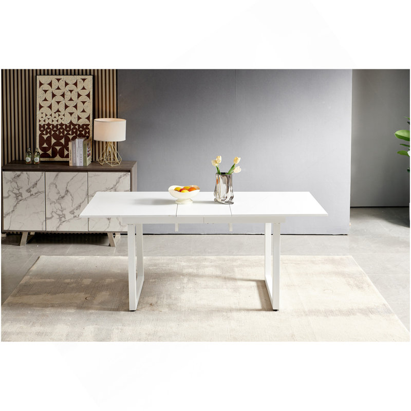 Extendable Dining Table, White, White, 29.13" H x 70.86" W x 31.49" D