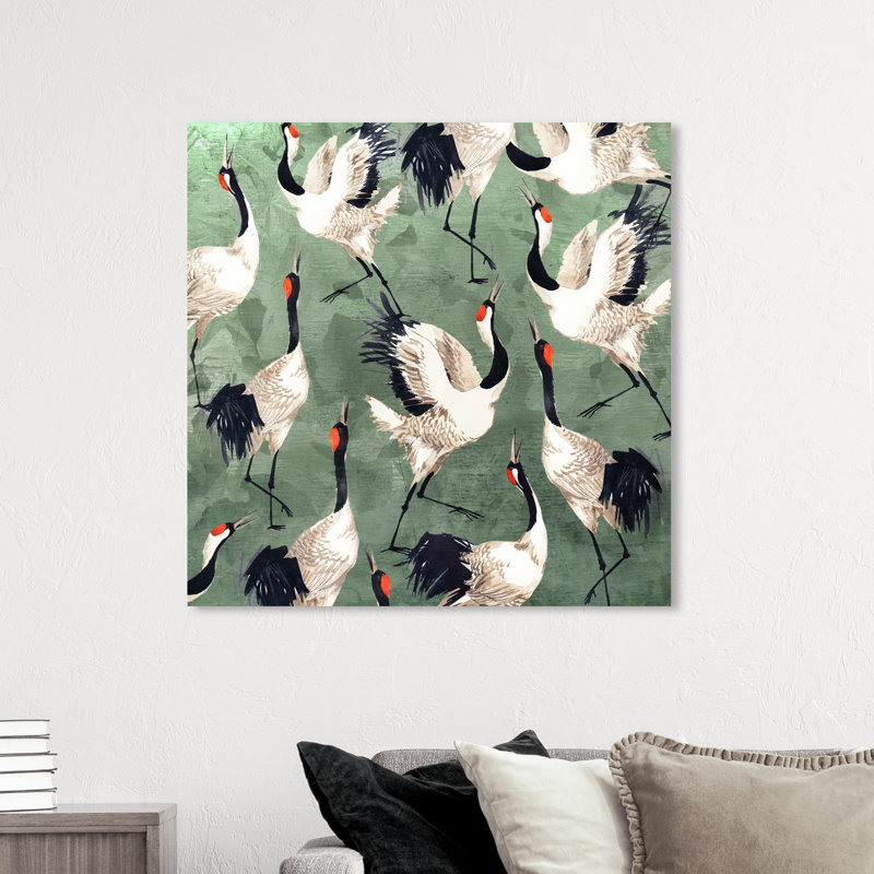 «Animals Grazing Cranes Birds», impression sur toile, Toile tendue, H 40 po x l 40 po, Sans cadre
