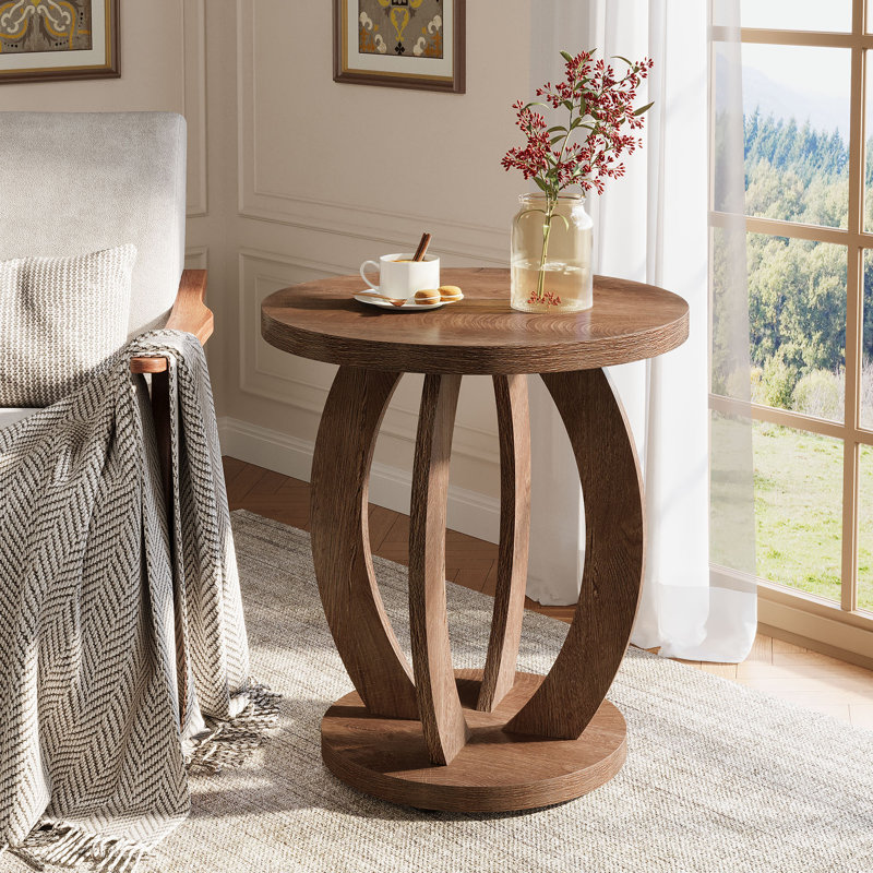 24-Inch Tall Round End Table, Brown