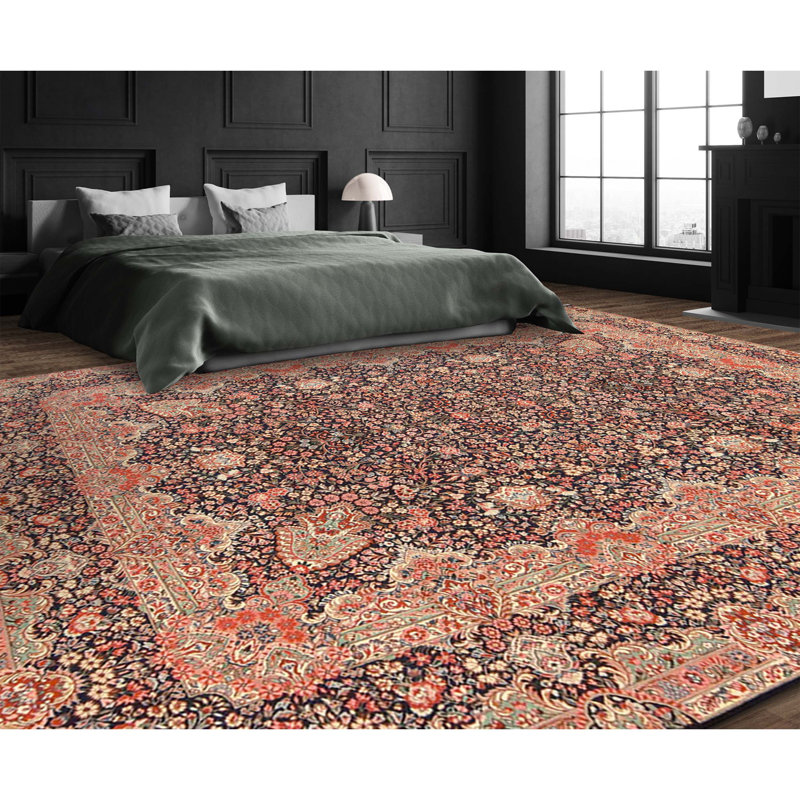 Hand Knotted Wool Area Rug in Navy