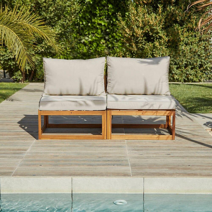 Rimasha Wooden Garden Set with 2 Seater Sofa - 2 Chairs with Coffee Table, Beige