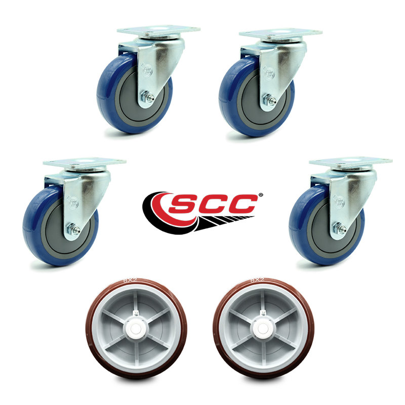 4 Piece Regency U-Boat Caster and Wheel Replacement Set, Blue