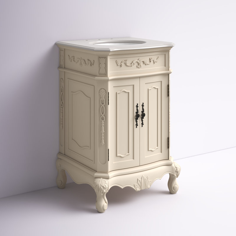 Ensemble de meuble-lavabo simple 24 po Lunette, Beige antique clair, Blanc Ivoire